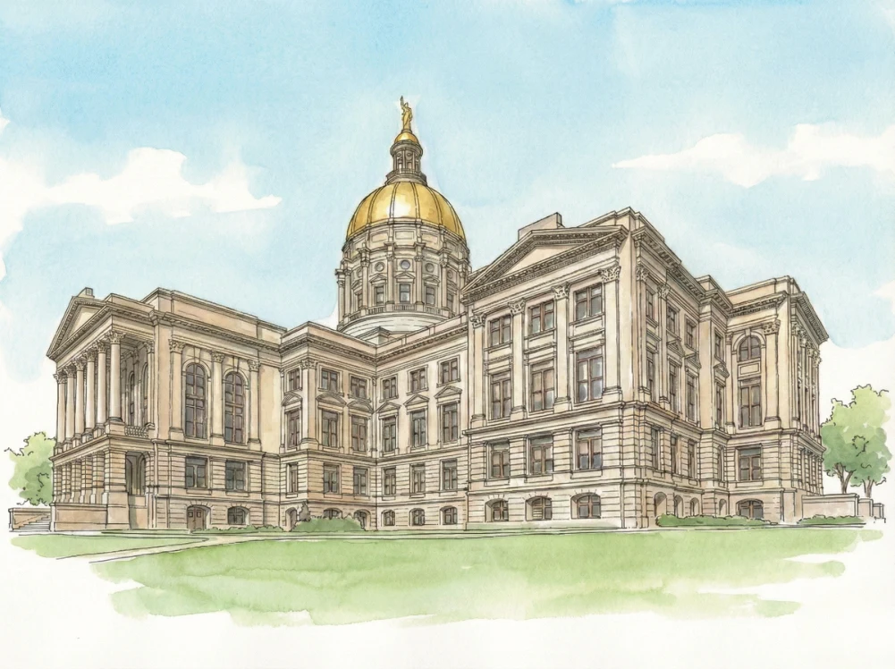 Watercolor illustration of the Georgia State Capitol in Atlanta