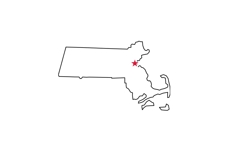 Map of Massachusetts locating Boston