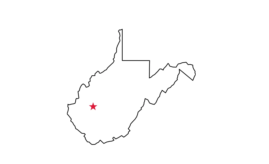 Map of West Virginia locating Charleston