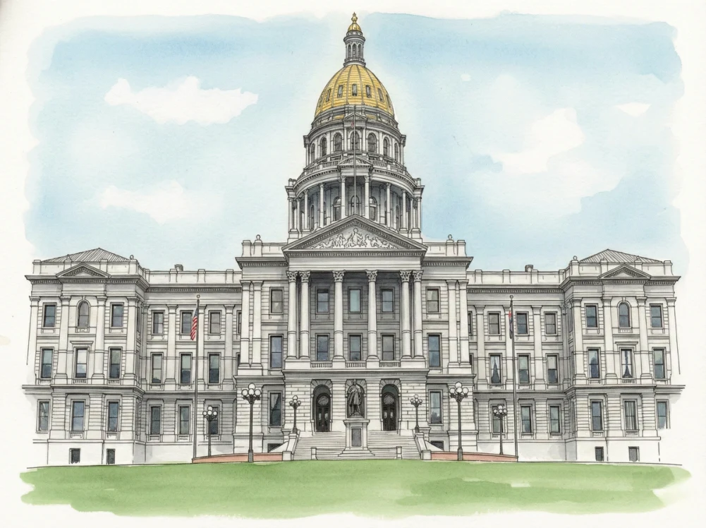 Watercolor illustration of the Colorado State Capitol in Denver