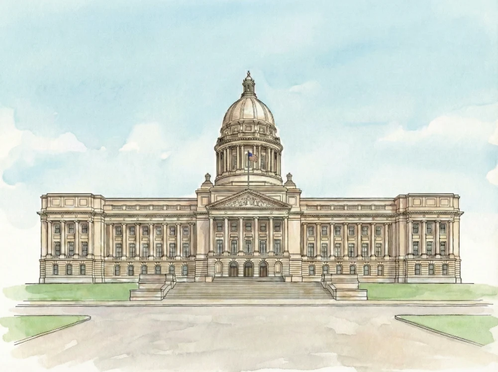 Watercolor illustration of the Kentucky State Capitol in Frankfort