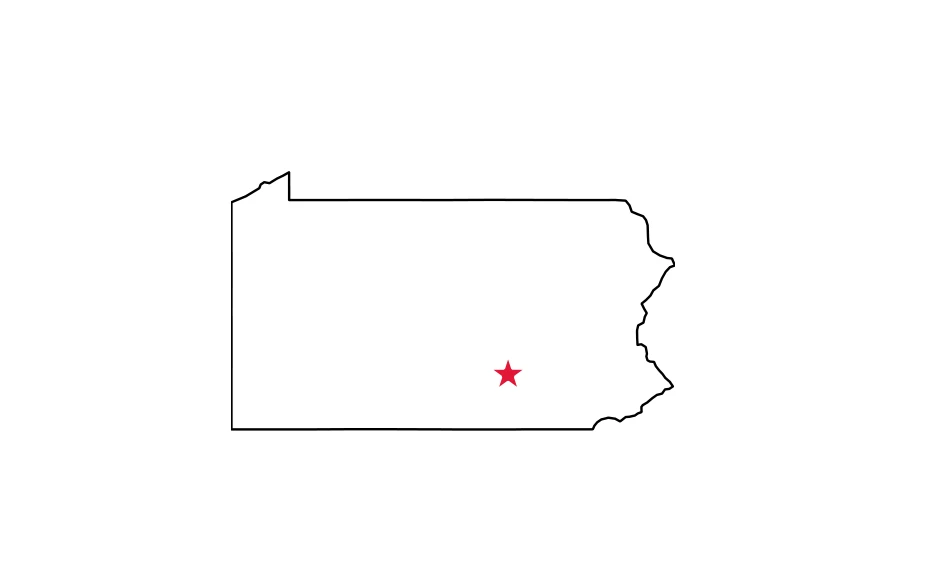 Map of Pennsylvania locating Harrisburg