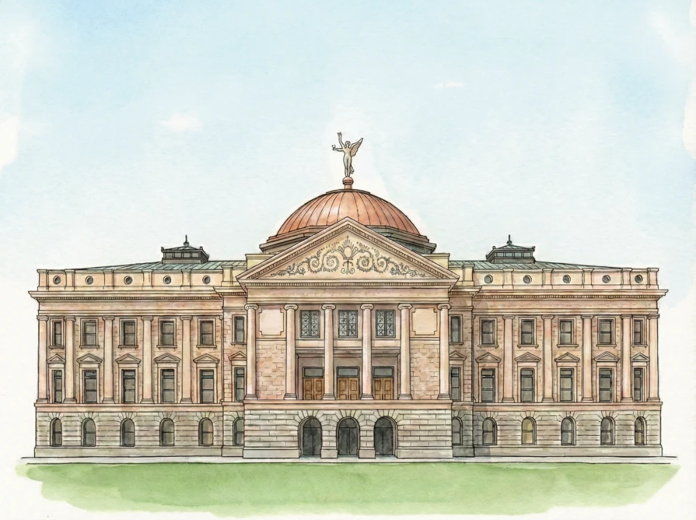 Watercolor illustration of the Arizona State Capitol in Phoenix