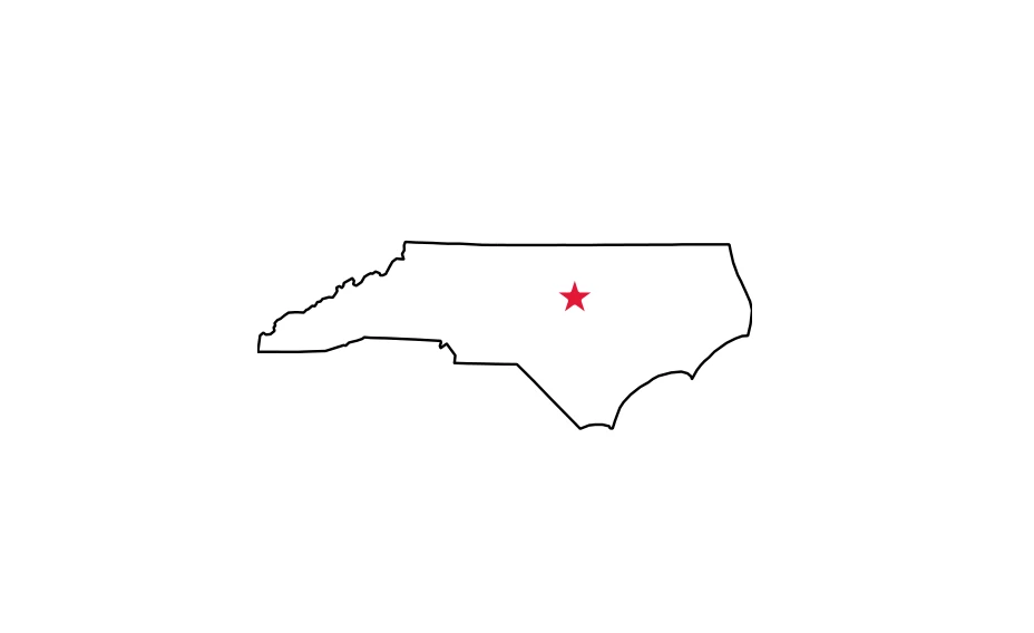 Map of North Carolina locating Raleigh