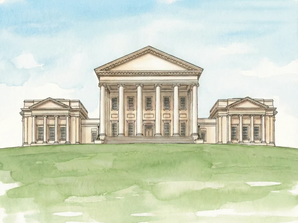 Watercolor illustration of the Virginia State Capitol in Richmond