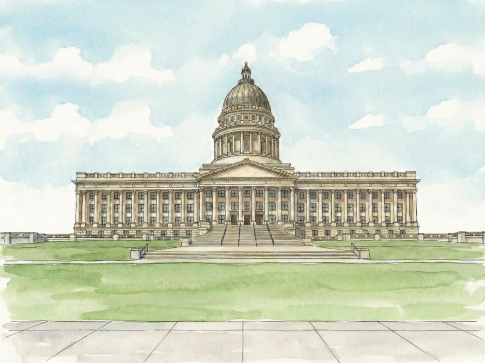 Watercolor illustration of the Utah State Capitol in Salt Lake City