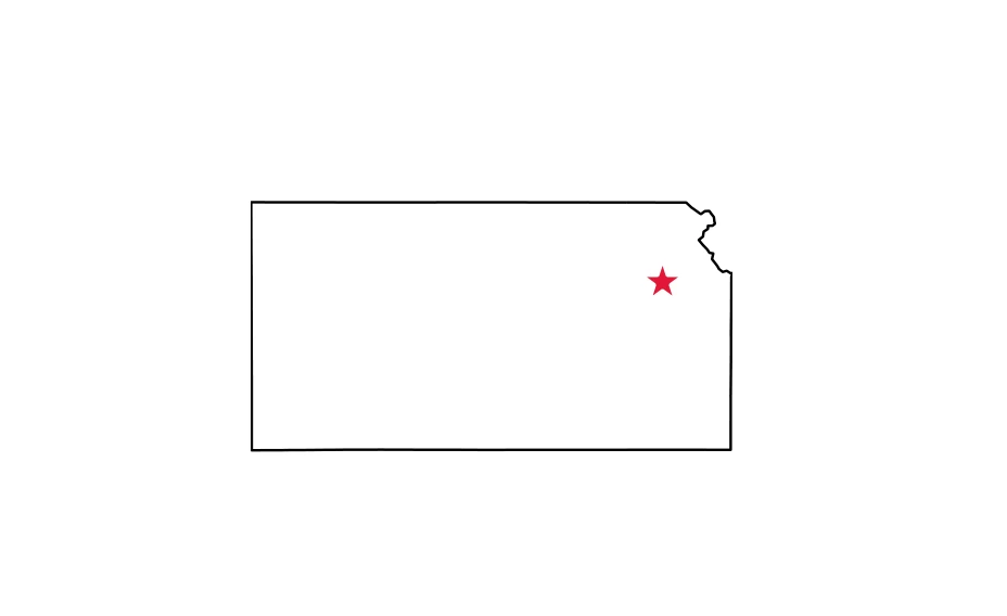Map of Kansas locating Topeka