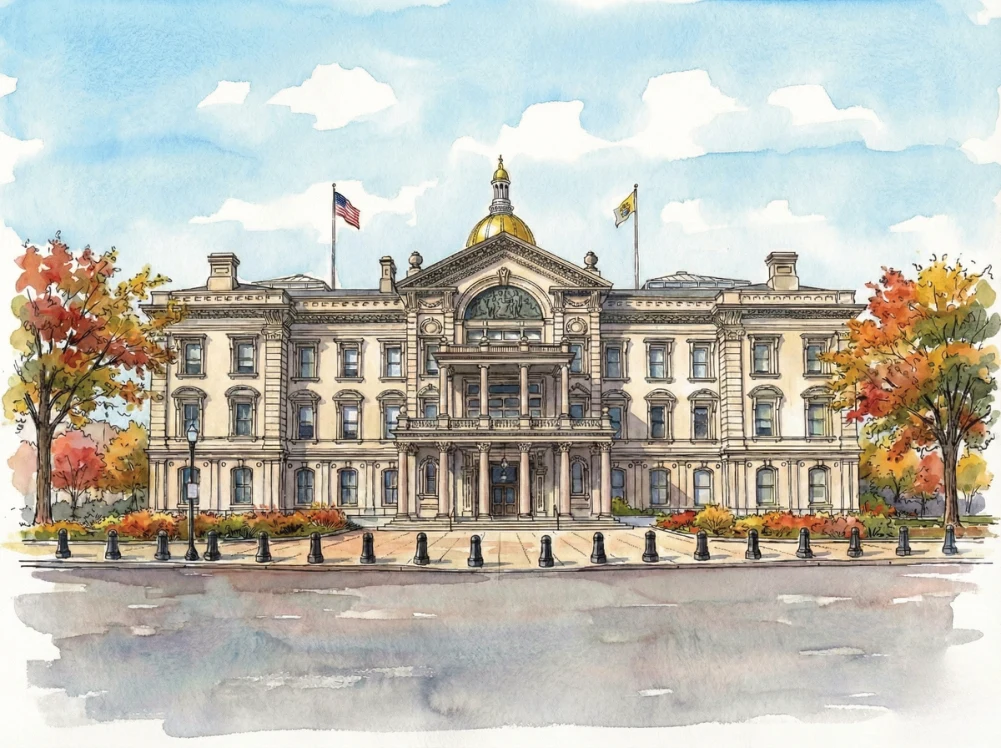 Watercolor illustration of the New Jersey State Capitol in Trenton